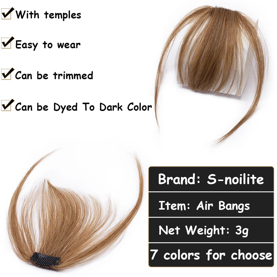 S-noilite 3g Air Bangs Perücke Menschliches Haar Natürliches Schwarzbraun Dünnes Unsichtbares Falsches Haarteil Clip-In Pony Echthaarverlängerung für Frauen