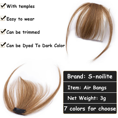 S-noilite 3g Air Bangs Perücke Menschliches Haar Natürliches Schwarzbraun Dünnes Unsichtbares Falsches Haarteil Clip-In Pony Echthaarverlängerung für Frauen