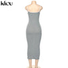 Kliou Trägerloser rückenfreier sexy Bodycon-Midikleid Neu Damen High Waist gestreifte Kleider Eleganz Mode Partykleidung
