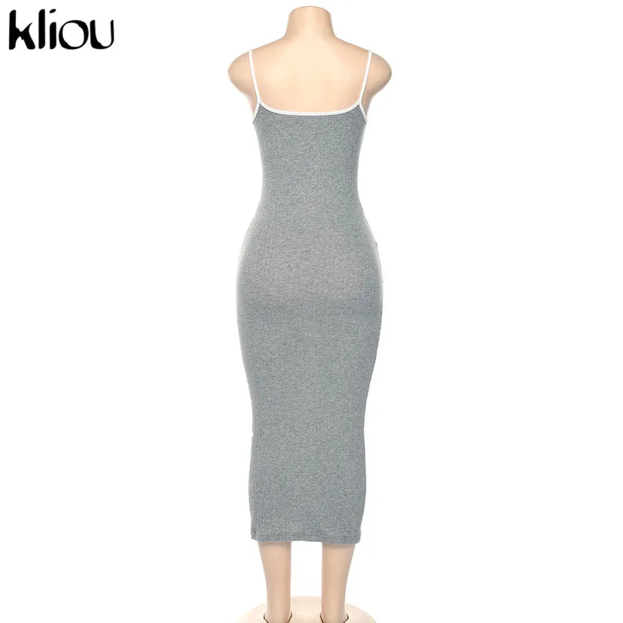 Kliou Trägerloser rückenfreier sexy Bodycon-Midikleid Neu Damen High Waist gestreifte Kleider Eleganz Mode Partykleidung
