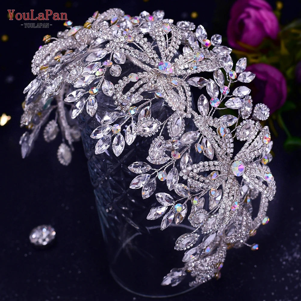 YouLaPan Luxury Bridal Hair Tiara Rhinestone Headband Handmade Wedding Hair Accessories Women Headdress Pageant Headpiece HP398