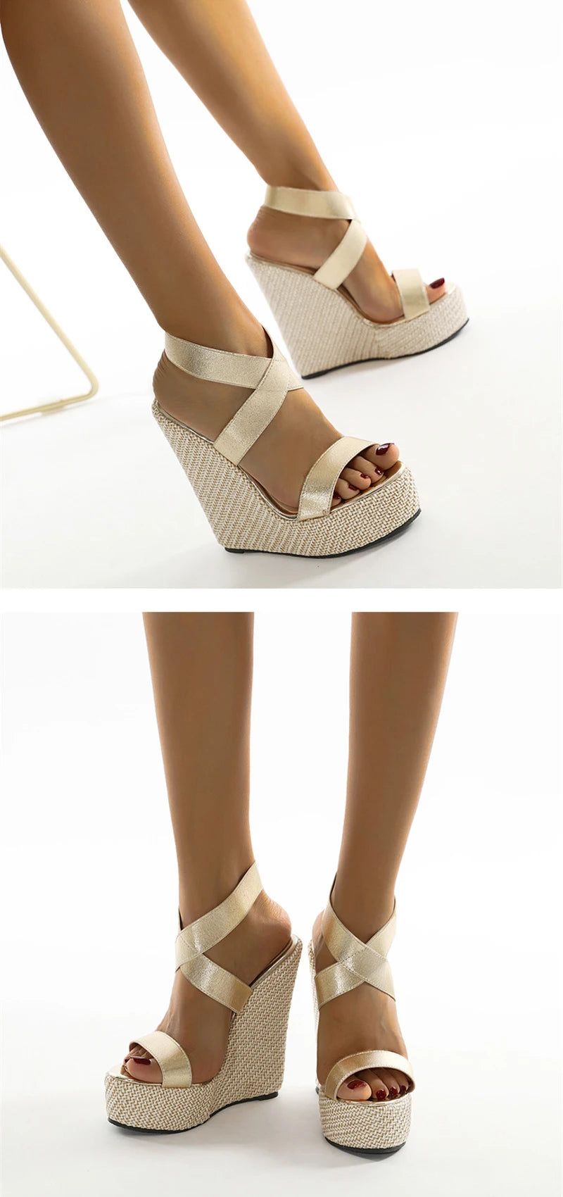 Eilyken Super High Peep Toe Gladiatoren-Wedges Sandalen Damen Bedeckte Ferse Plateau Mode Sommerschuhe Größe 35-42