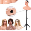 Weibliche Schaufensterpuppenkopf mit Schulter Mannequin Kopf Büste Perückenkopf Ständer mit Make-up für Perücken Präsentation Halskette Kostenlose Ohrringe, Perückenkappe