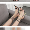Women's Sandals High Heels 12CM New Chain Ankle Strap Gold White Pointed Toe Female Party Shoes Sandalias de mujer Size 35-42