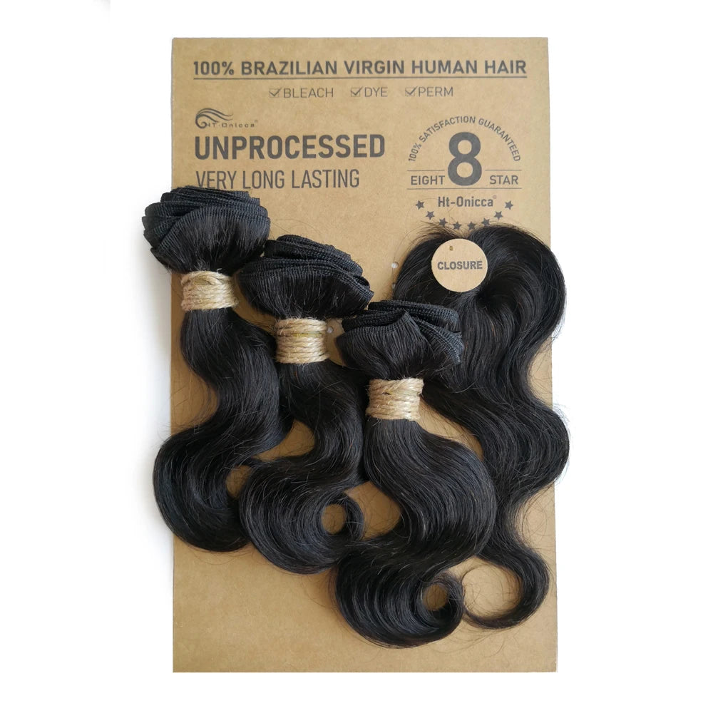Lockiges Echthaar-Bundles mit Closure, kurzes indisches Echthaar-Bundles mit kreisförmigem Closure