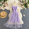 YuooMuoo Koreanische Mode Gänseblümchen Blumendruck Mesh Partykleid Sommer Zweilagiges Spaghettiträger Urlaub Midi Kleid Strandkleid