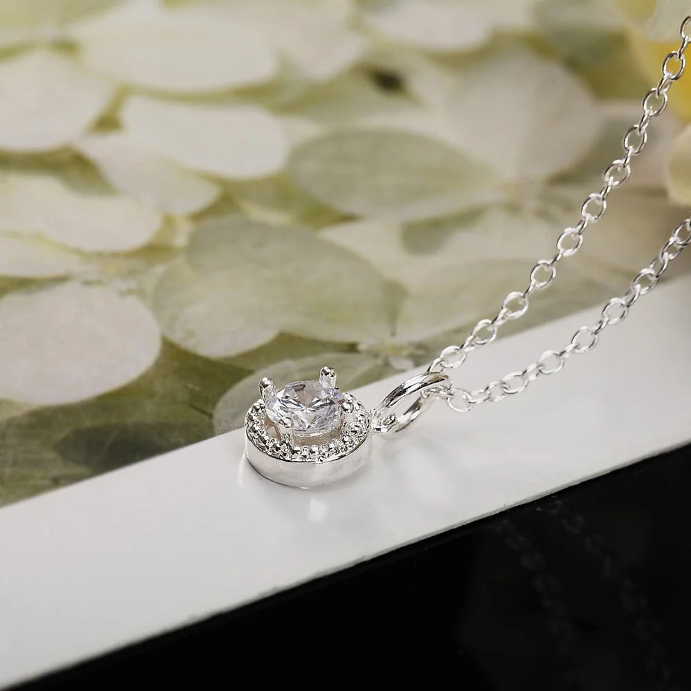 Hot trend 925 sterling Silver crystal pendant necklace earring ring for women Fashion Party wedding accessories Gift Jewelry set