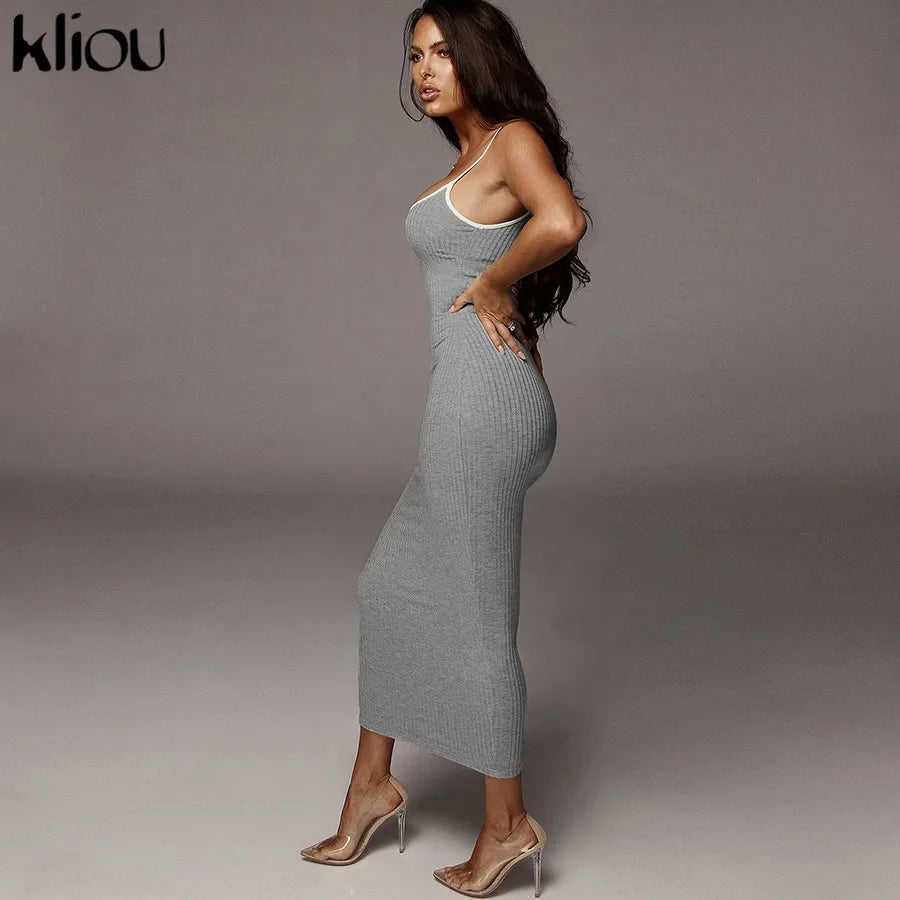 Kliou Trägerloser rückenfreier sexy Bodycon-Midikleid Neu Damen High Waist gestreifte Kleider Eleganz Mode Partykleidung