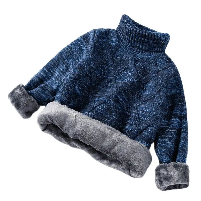 boys Plus velvet Warm turtleneck sweater Pullovers plush inside Thicken sweaters girls Winter Autumn Knitted Loose jacket 2-10Y