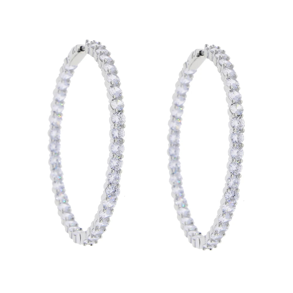 Iced Out Big Hoops Bling 5A Round Cubic Zirconia 55mm Huggie Earring For Women White Pink Colorful CZ Pinky Hoops Jewelry