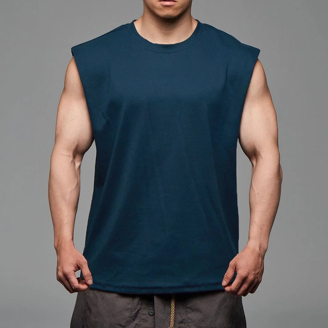 New Men O-neck Tank Top Pure Color Cotton Summer Vest Gym Muscle Bodybuilding Streetwear Sleeveless Shirt Workout Fitness Sport