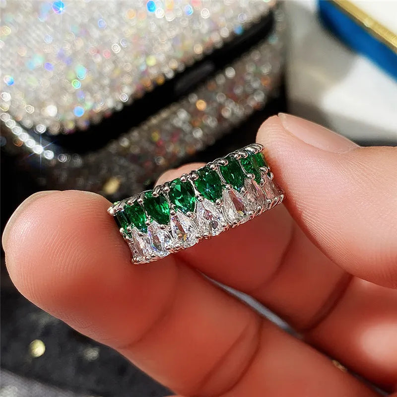 Huitan Fashion Eternity Promise Rings Women Colorful Cubic Zircon Stylish Female Accessories for Party Daily Wear Luxury Jewelry