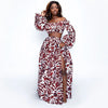 Nationaler Fashion-Print Damen Zweiteiler Sexy schulterfreies ärmelloses Oberteil + Maxirock mit hohem Schlitz Sommer Casual Damenanzug