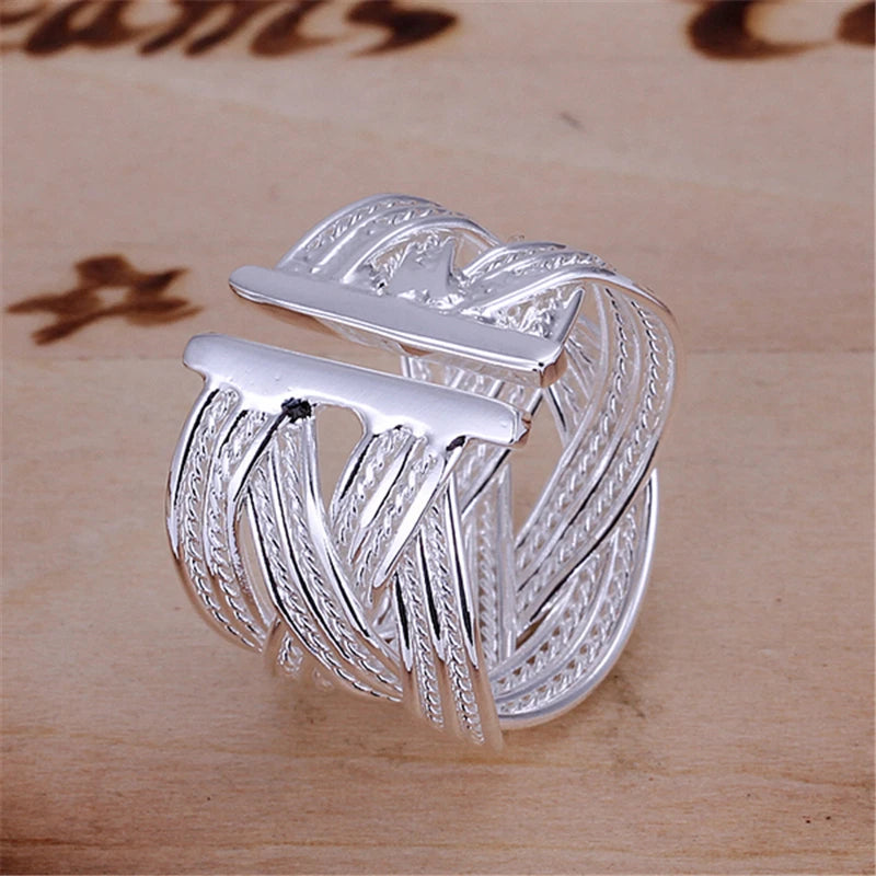 DOTEFFIL 925 Sterling Silver Interwoven Web Bangle Ring Set For Woman Wedding Engagement Party Fashion Charm Jewelry