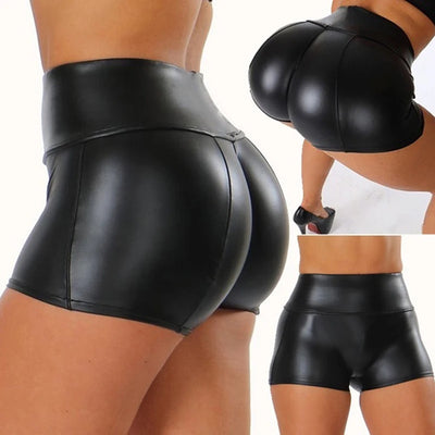 2023 Sexy Damen-Shorts Glänzend Elastisch Hohe Taille Glänzende Kunst-PU-Leder-Shorts Schmale Heiße Tanz-Clubwear Mini-Shorts