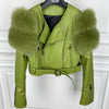 GO BALLISTIC YA Ladies' Genuine Leather Jacket with Fur Sleeve Women's Natural Lambskin Outfit