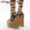 Eilyken Sommer Einfarbige Weiße Plateau Keilsandalen Damen Mode High Heels Knöchelriemen Offene Zehen Schuhe