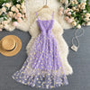 YuooMuoo Koreanische Mode Gänseblümchen Blumendruck Mesh Partykleid Sommer Zweilagiges Spaghettiträger Urlaub Midi Kleid Strandkleid