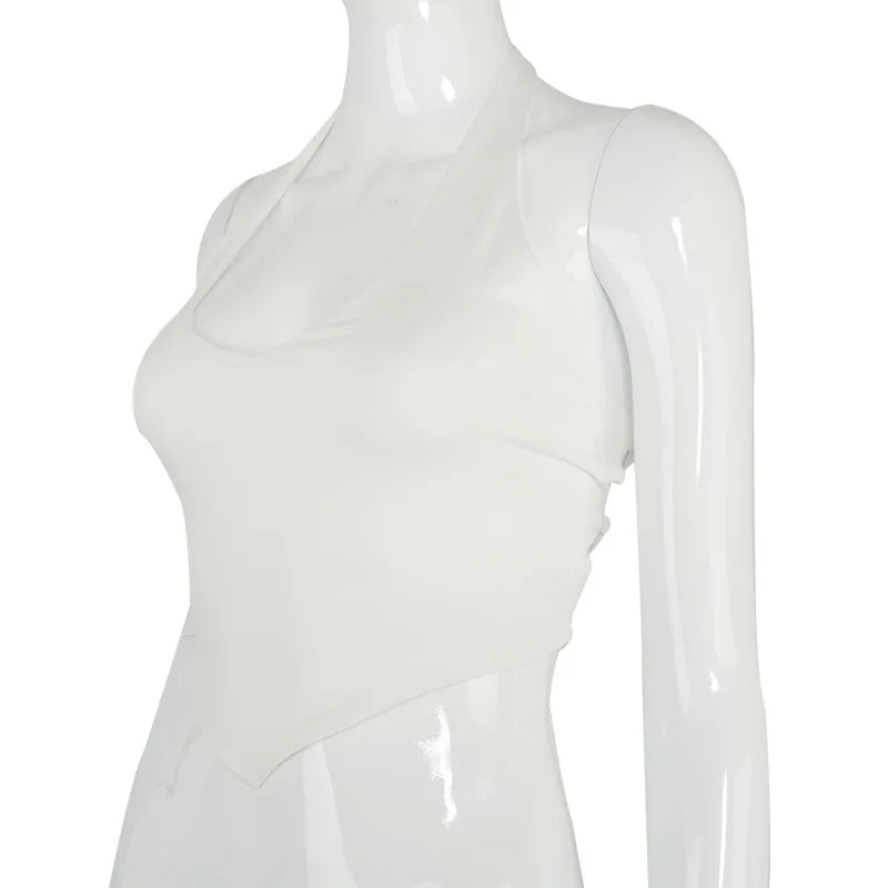 Sexy Solid Color Hanging Neck Bandage V-neck Off Shoulder Crop Tops 2021 Summer Women Fashion Casual Black Halter Vest Comfort