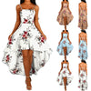 Women Holiday Floral Print Long Dresses Summer Spaghetti Strap Beach Swing Party A Line Dress Sexy Backless Irregular Dress Robe
