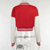 Patchwork Short Jacket Women Fall Casual Letter Print Button Baseball Uniform Coat Y2K Fashion Sporty Sweatshirt Oversize