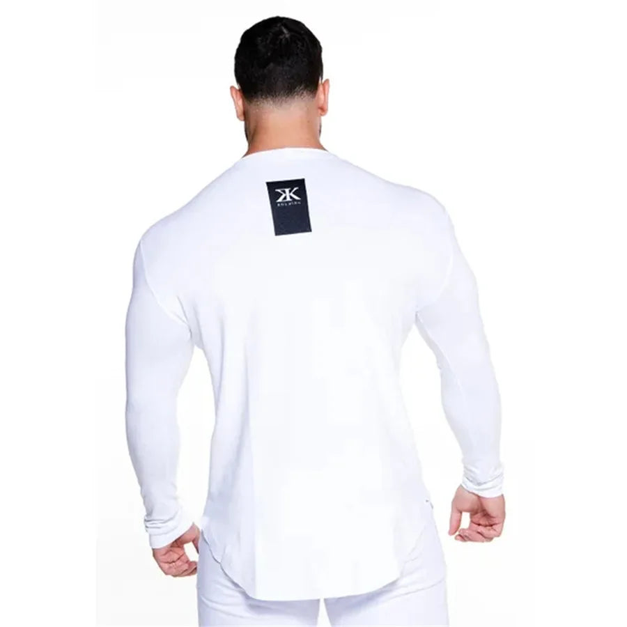Men Bodybuilding Long Sleeve Shirt Male Casual Fashion Skinny T-Shirt Gym Fitness Workout Tees Tops Running Quick Dry Clothing