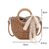 Straw Bag Women Hand-Woven Handbag Moon Shape Lace Bow Rattan Bag Big Capacity Drawstring Casual Beach Shoulder Crossbody Bag
