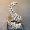 Huitan Graceful Leaves Both End of Open Ring Silver Color Cocktail Party Rings Shine Crystal Zircon Fashion Women Jewelry
