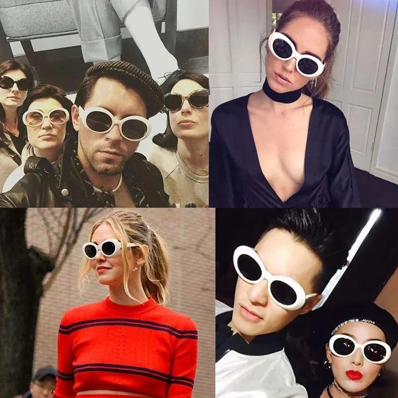 Kurt Cobain Retro Oval Sunglasses Man Vintage Fashion Brand Sun Glasses Classic White Black Lentes De Sol Mujer