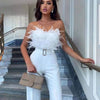 Damen Sexy Jumpsuit Brustwickel Frühling Sommer Mode Weiblich Elegant Weiß Empire Lässig Gerade Lange Jumpsuits