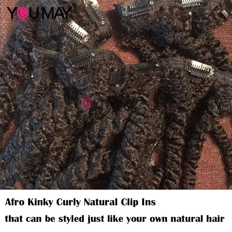 4B 4C Afro Kinky Curly Clip-In Echthaar-Extensions 100 % mongolisches unbehandeltes Haar Echtes menschliches Naturhaar Schwarz Clip-Ins Afro-Bündel YouMay