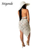 Stigende Women Irregular Two Piece Skirt Cover Up Summer Beach 2 Piece Knitted Swim Set Sexy Bandage Hollow Out Crochet Swimsuit