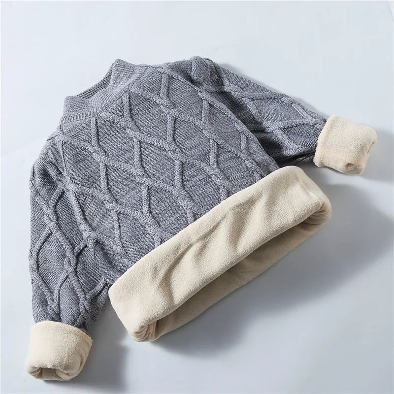 boys Plus velvet Warm turtleneck sweater Pullovers plush inside Thicken sweaters girls Winter Autumn Knitted Loose jacket 2-10Y