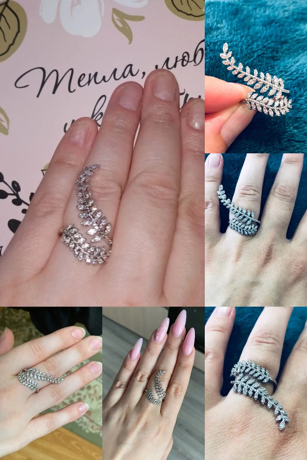 Huitan Graceful Leaves Both End of Open Ring Silver Color Cocktail Party Rings Shine Crystal Zircon Fashion Women Jewelry