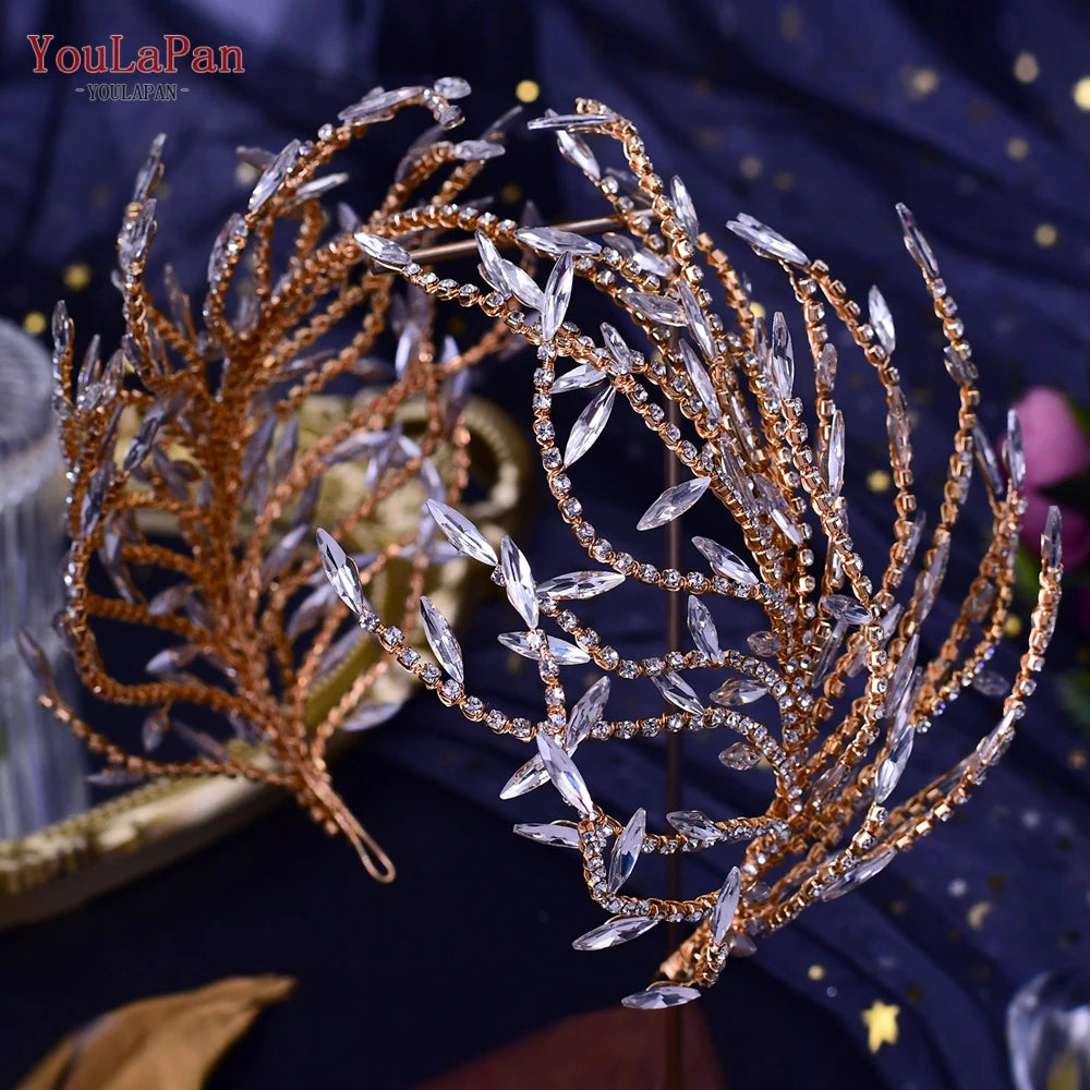 YouLaPan Luxury Bridal Hair Tiara Rhinestone Headband Handmade Wedding Hair Accessories Women Headdress Pageant Headpiece HP398