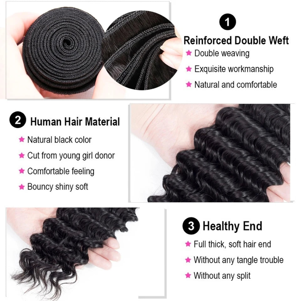 Mongolian Afro Kinky Curly Human Hair Bundles With Closure Deep Curly Hair Weave Bundles With Frontal Closure Hair Extensions