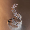 Huitan Graceful Leaves Both End of Open Ring Silver Color Cocktail Party Rings Shine Crystal Zircon Fashion Women Jewelry