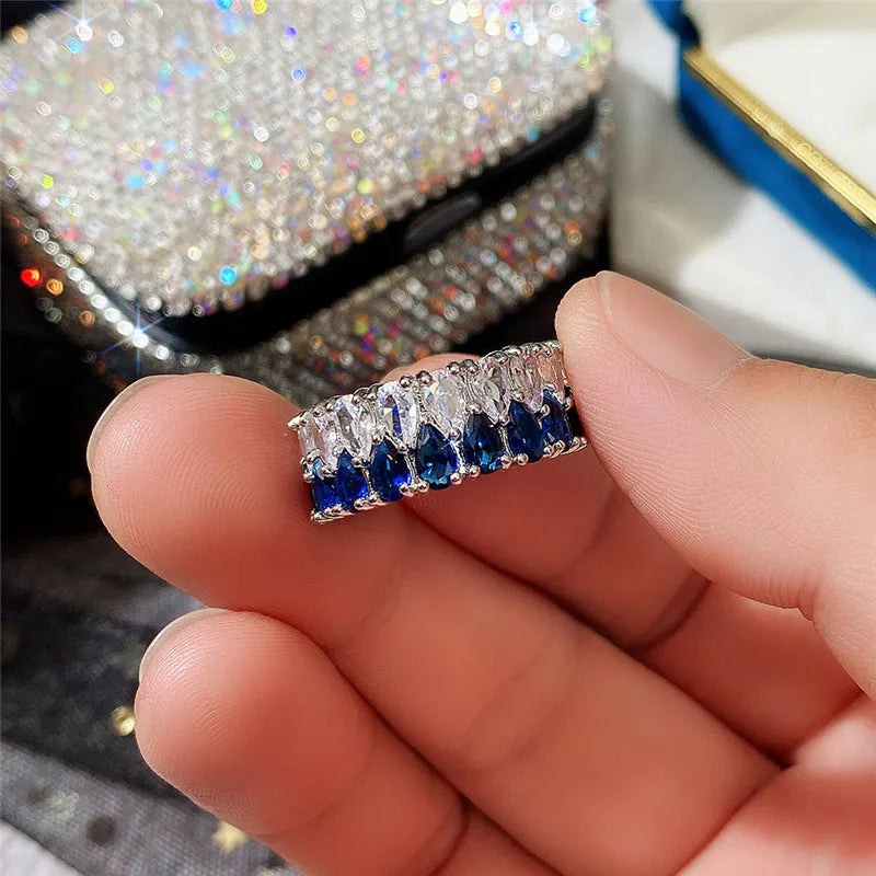 Huitan Fashion Eternity Promise Rings Women Colorful Cubic Zircon Stylish Female Accessories for Party Daily Wear Luxury Jewelry