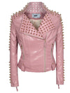 SX Occident Fashion women Club hot style Stud slim fit jacket shoulder rivets zip stitching short PU leather rock coat