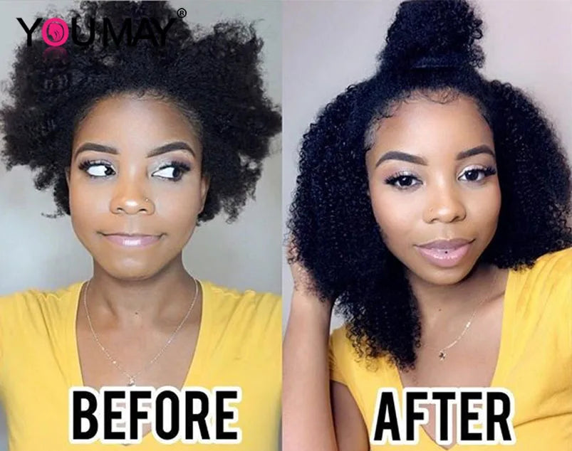 4B 4C Afro Kinky Curly Clip-In Echthaar-Extensions 100 % mongolisches unbehandeltes Haar Echtes menschliches Naturhaar Schwarz Clip-Ins Afro-Bündel YouMay
