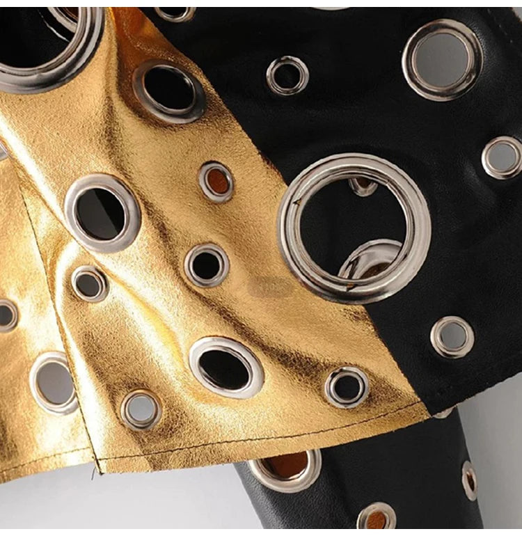 Lautaro Runway Cut Out Short Faux Leather Jacket Golden Rivet Cool Stylish Designer Clothes Women European American Fashion 2022