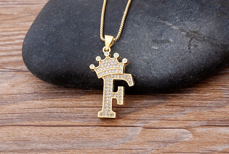 Nidin New Luxury Copper Zircon A-Z Crown Alphabet Pendant Chain Necklace Hip-Hop Style Fashion Woman Man Initial Name Jewelry