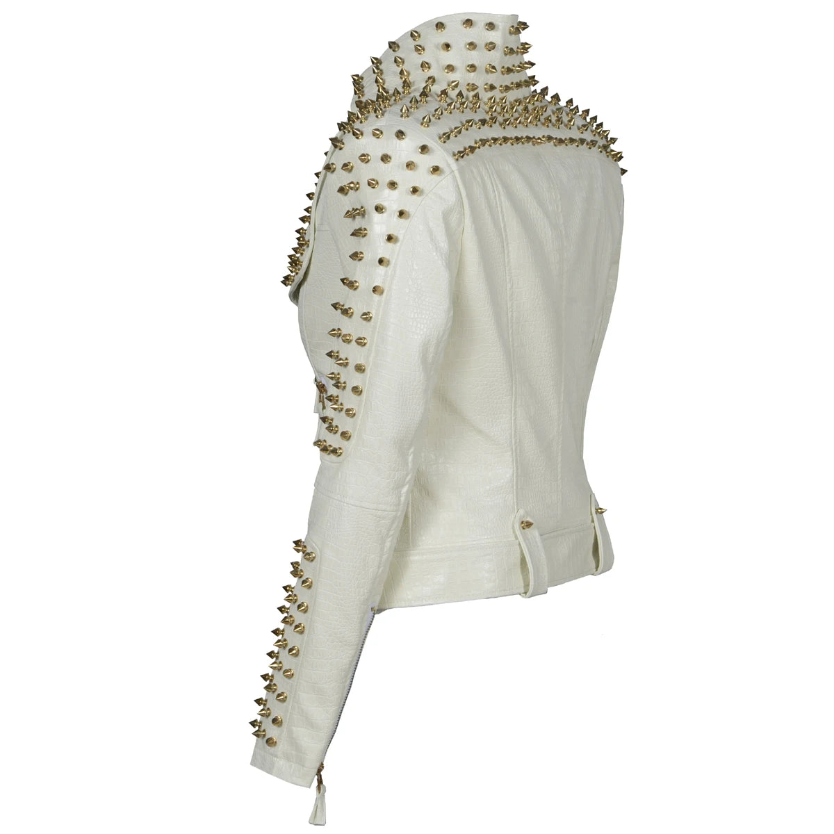 SX Occident Fashion women Club hot style Stud slim fit jacket shoulder rivets zip stitching short PU leather rock coat