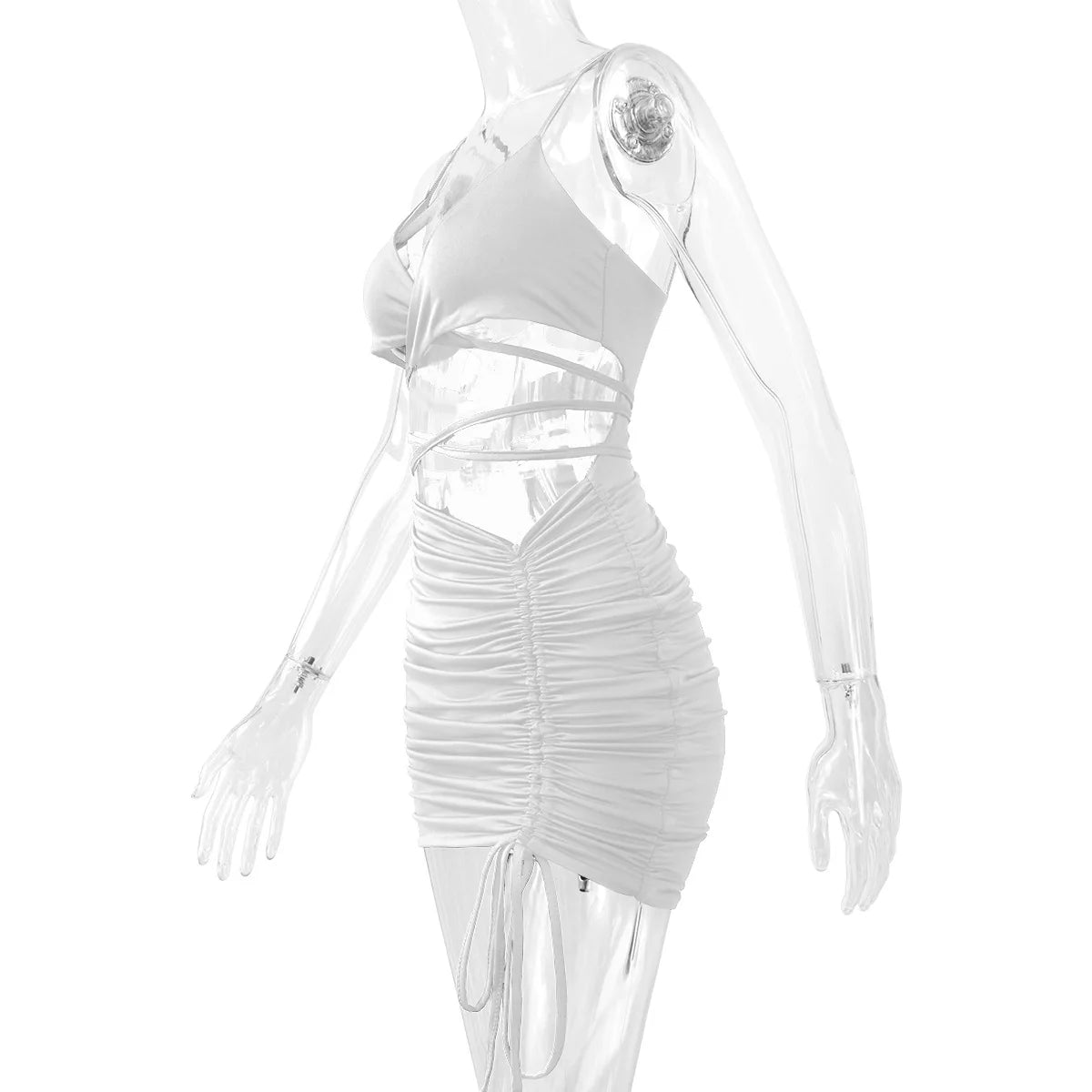 Sexy Spaghetti Strap String Cross Bodycon Dress for Women Solid Backless Cut-out Night Club Dress Summer Sleeveless  Mini Dress