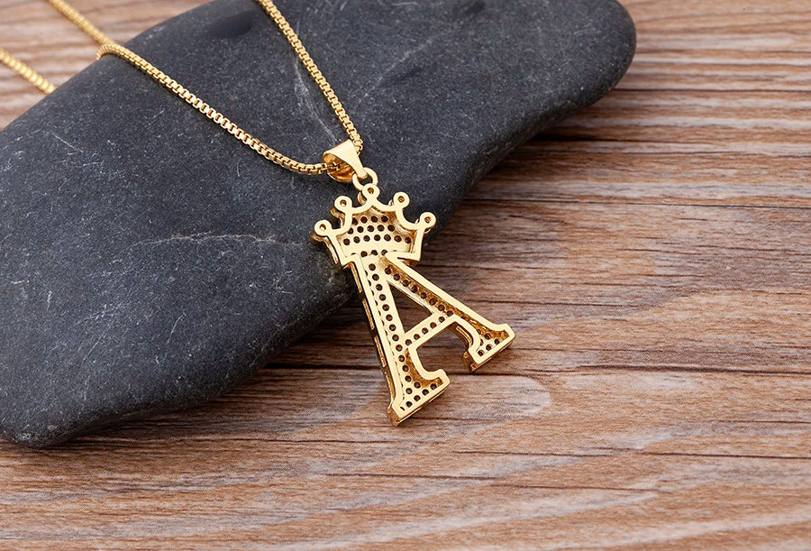 Nidin New Luxury Copper Zircon A-Z Crown Alphabet Pendant Chain Necklace Hip-Hop Style Fashion Woman Man Initial Name Jewelry