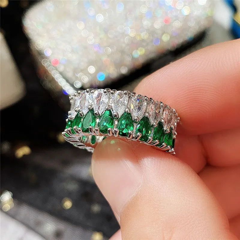 Huitan Fashion Eternity Promise Rings Women Colorful Cubic Zircon Stylish Female Accessories for Party Daily Wear Luxury Jewelry