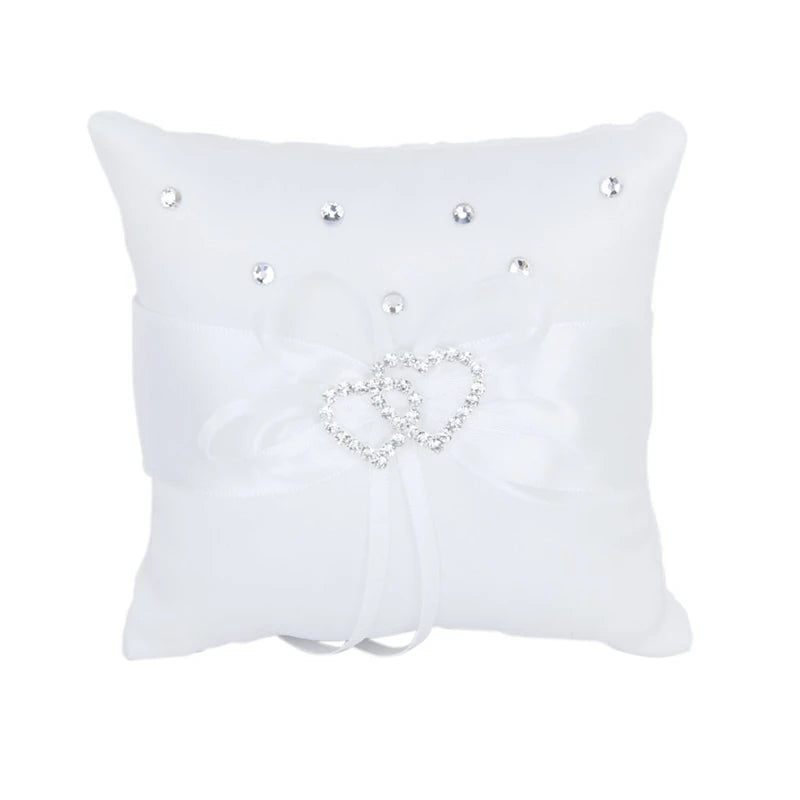 Weißes Doppeltes Herz Strass Ringkissen Hochzeit Ringträger Kissen 10*10cm