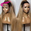 1B27 Glattes Haar Lace Front Echthaarperücken mit Babyhaar Preplucked Ombre Honigblonde Brasilianische Remy Lace Front Perücke