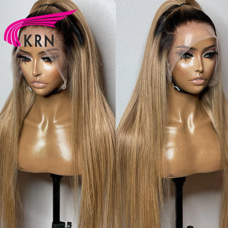 1B27 Glattes Haar Lace Front Echthaarperücken mit Babyhaar Preplucked Ombre Honigblonde Brasilianische Remy Lace Front Perücke