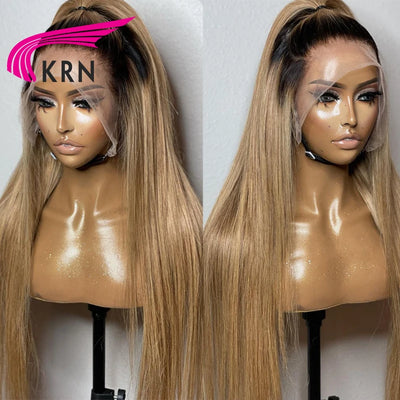 1B27 Glattes Haar Lace Front Echthaarperücken mit Babyhaar Preplucked Ombre Honigblonde Brasilianische Remy Lace Front Perücke